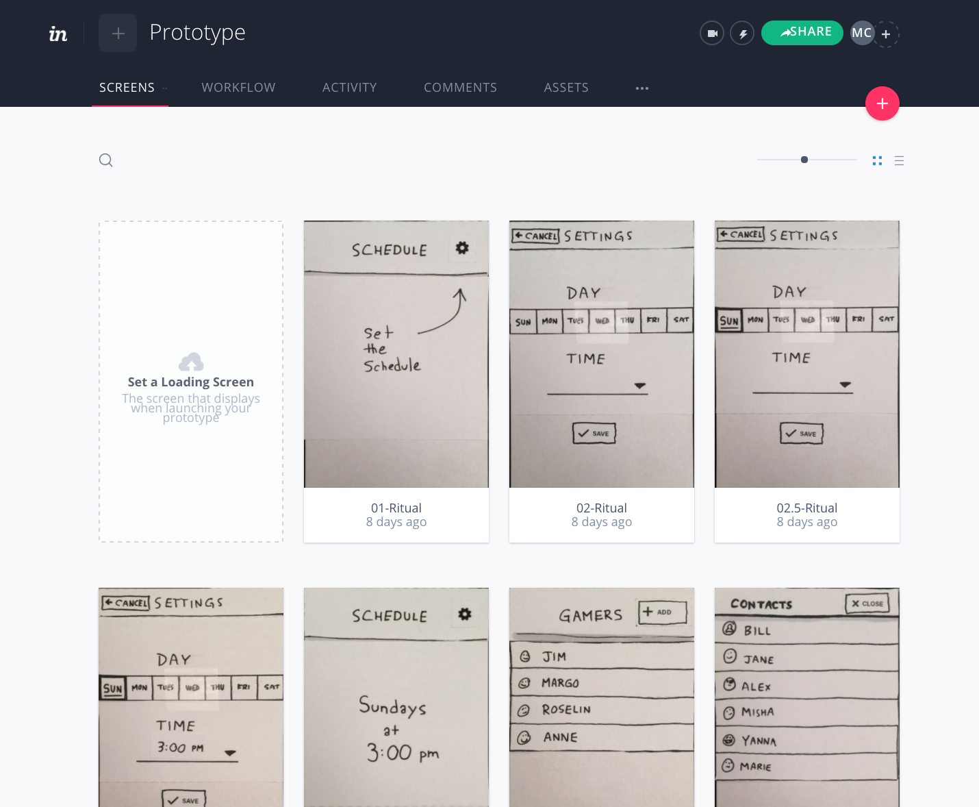 InvisionApp project view
